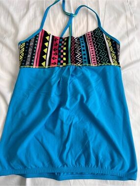 Ivivva Blue Tank Top with Neon Geometric Print